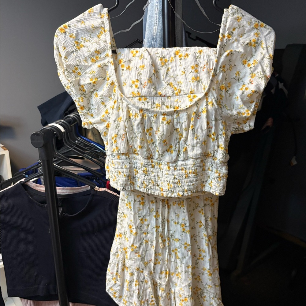Floral White and Yellow Dress
